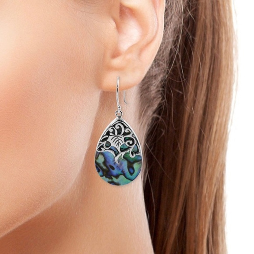 Organic abalone shell earrings sterling silver